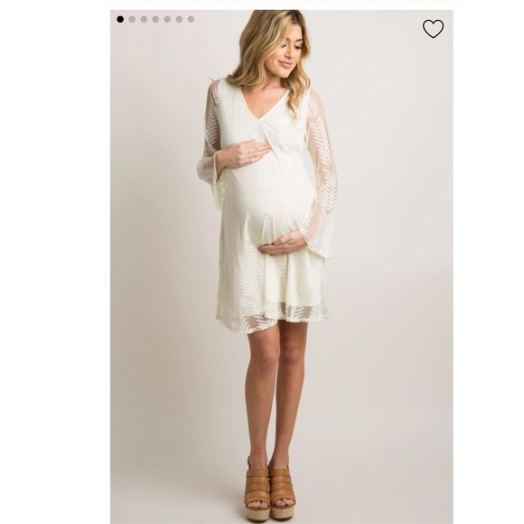 Ivory Chevron Mesh Overlay Maternity Dress - Picture 1 of 9